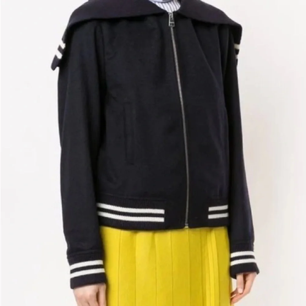 NWT J.W. ANDERSON CAPED ZIP-FRONT KNIT BOMBER JACKET IN NAVY